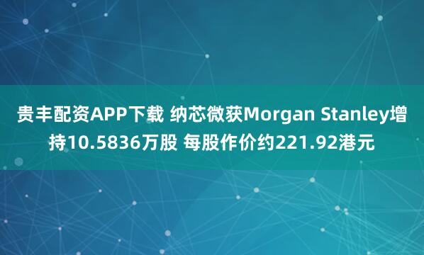 贵丰配资APP下载 纳芯微获Morgan Stanley增持10.5836万股 每股作价约221.92港元